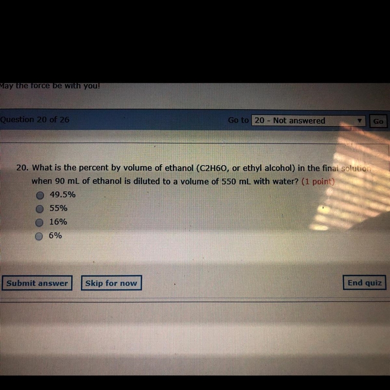 What is the percent by volume of ethanol (C2H60, or ethyl alcohol) in the final solution-example-1