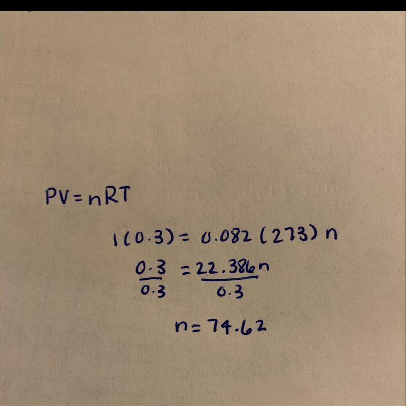 [Help, Help, Help Use equation PV = nRT] A 300 ml sample of gas was collected at STP-example-1