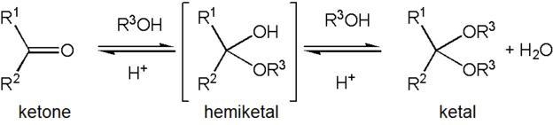 Draw the product of the following reaction between a ketone and an alcohol.-example-1