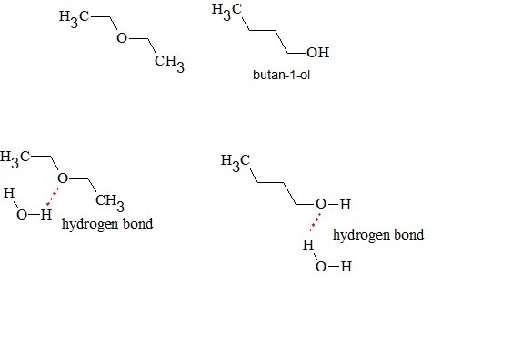 Diethyl ether and butan-1-ol are isomers, and they have similar solubilities in water-example-1