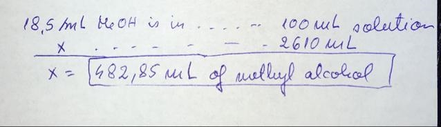 You have a solution that is 18.5% (v/v) methyl alcohol. if the bottle contains 2.61 l-example-1