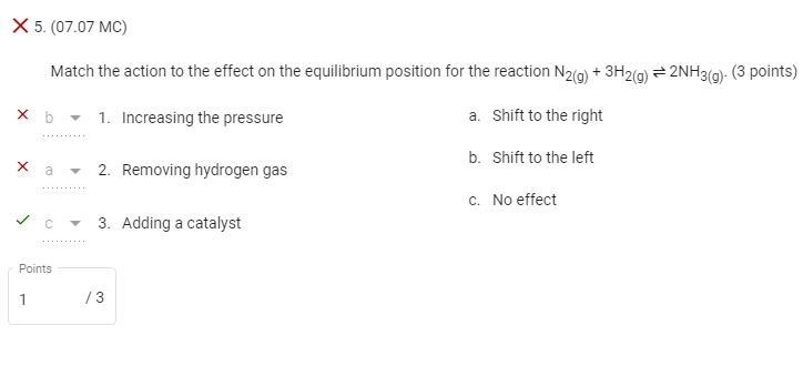 Match the action to the effect on the equilibrium position for the reaction N2(g) + 3H-example-1