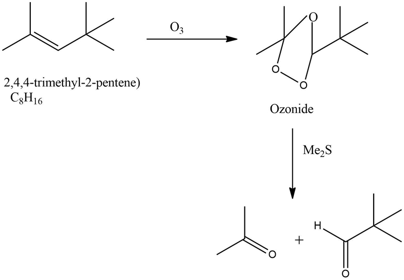 An alkene with the molecular formula C8H16 undergoes ozonolysis to yield a mixture-example-1