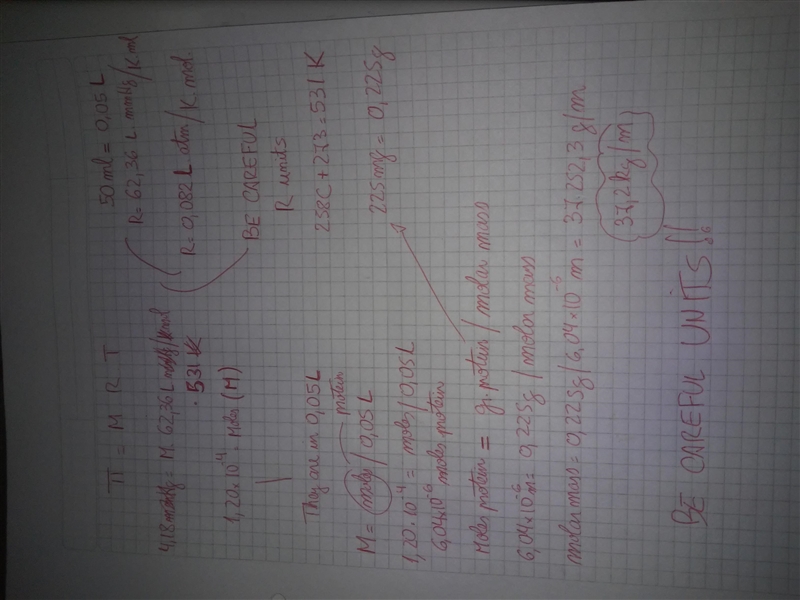 A biochemist isolates a new protein and determines its molar mass by osmotic pressure-example-1