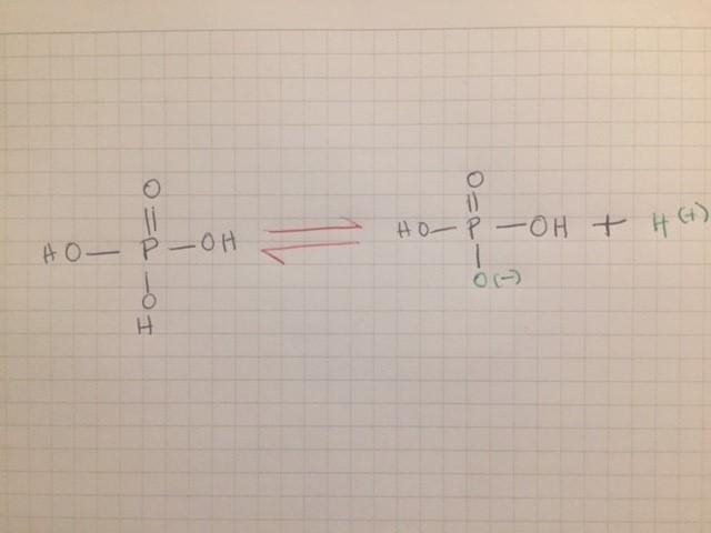 The weak acid phosphoric acid has three acidic protons, highlighted in red here: H-example-1