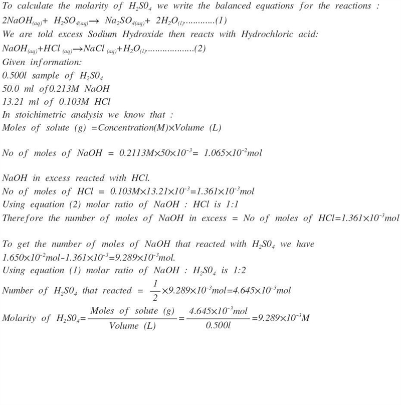 A 0.500-L sample of H2SO4 solution was analyzed by taking a 100.0-mL aliquot and adding-example-1