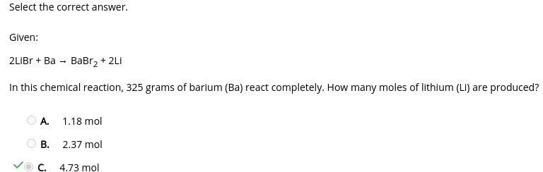 Given: 2LiBr + Ba → BaBr2 + 2Li In this chemical reaction, 325 grams of barium (Ba-example-1