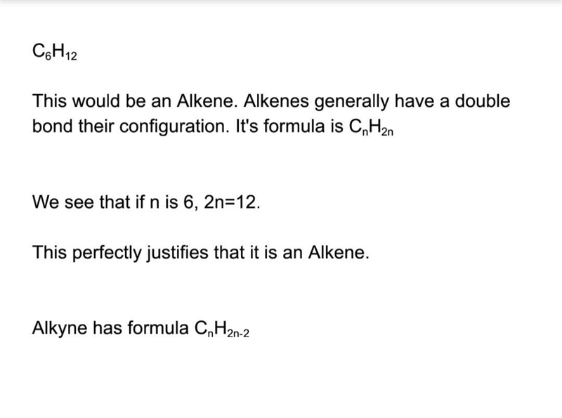 In terms of bonds, what would the molecule C₆H₁₂ be classified as? Alkyne Alkane Alkene-example-1