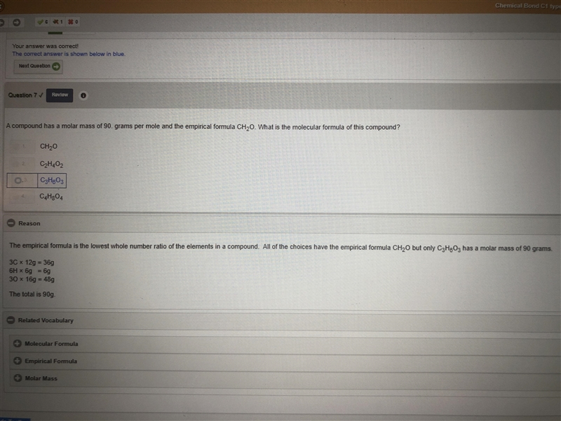 A compound has a molar mass of 90. grams per mole and the empirical formula CH2O. What-example-1