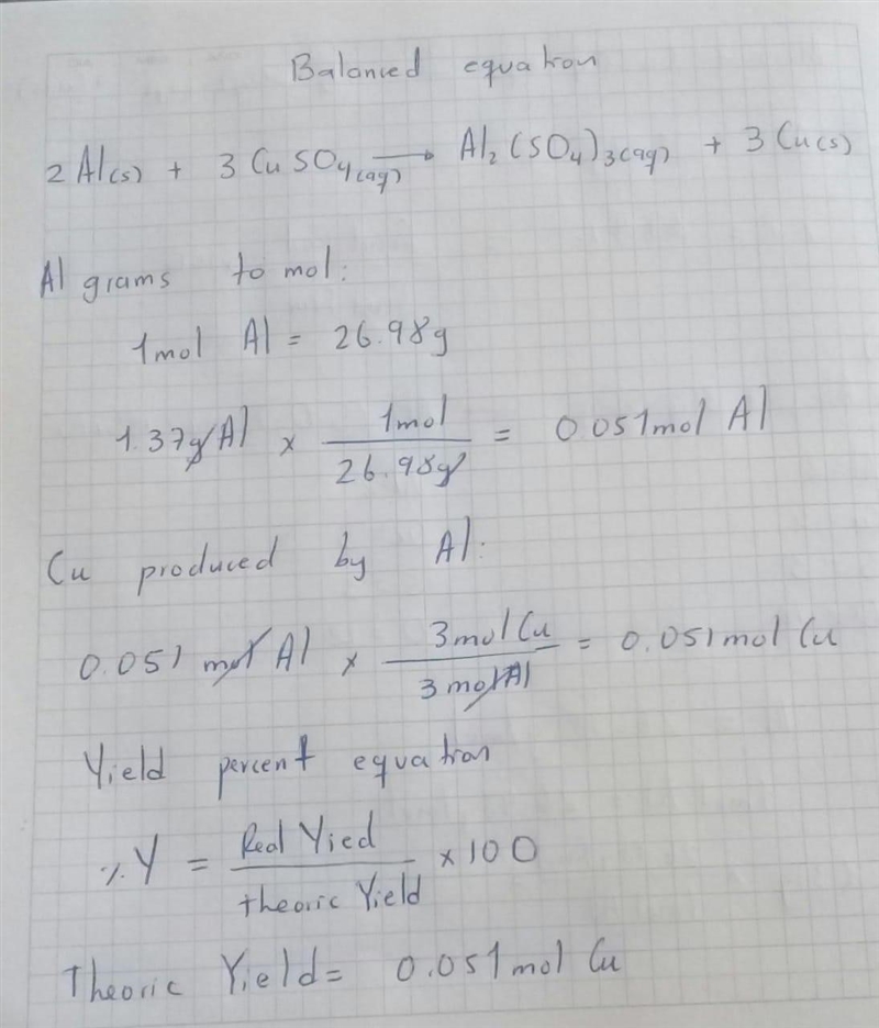 Aluminum reacts with excess copper(II) sul- fate according to the unbalanced reaction-example-1