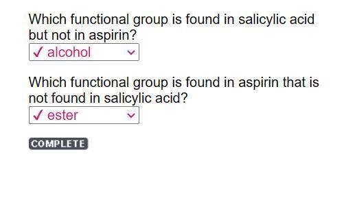 Which functional group is found in salicylic acid but not in aspirin? Which functional-example-1