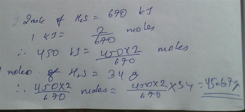 [Thermodynamics] H2S is removed by the following reaction. How many grams of H2S are-example-1