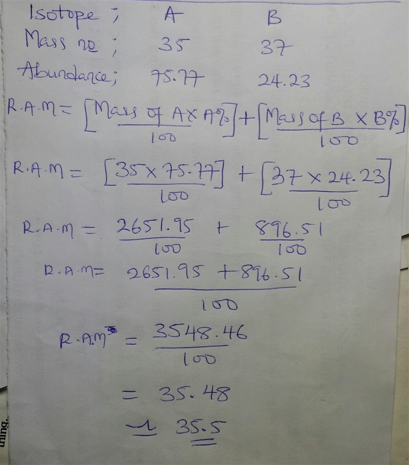 A certain element has 2 naturally occurring isotopes. One isotope has a mass of 35 and-example-1