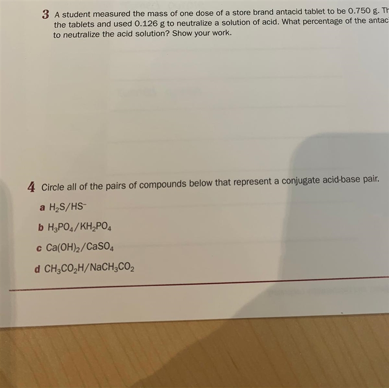 4. Circle all the pairs of compounds below that represent a conjugate acid base pair-example-1
