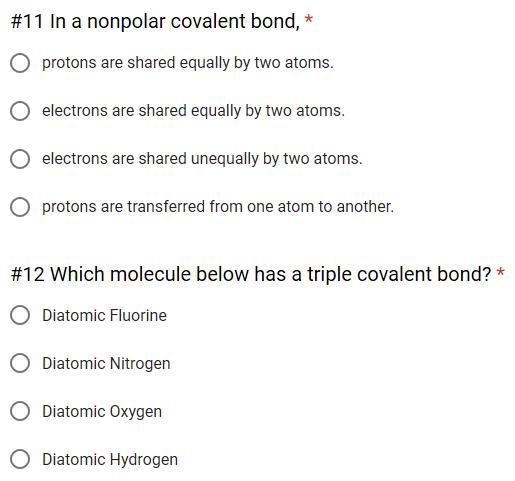 In a nonpolar covalent bond, protons are shared equally by two atoms. electrons are-example-1