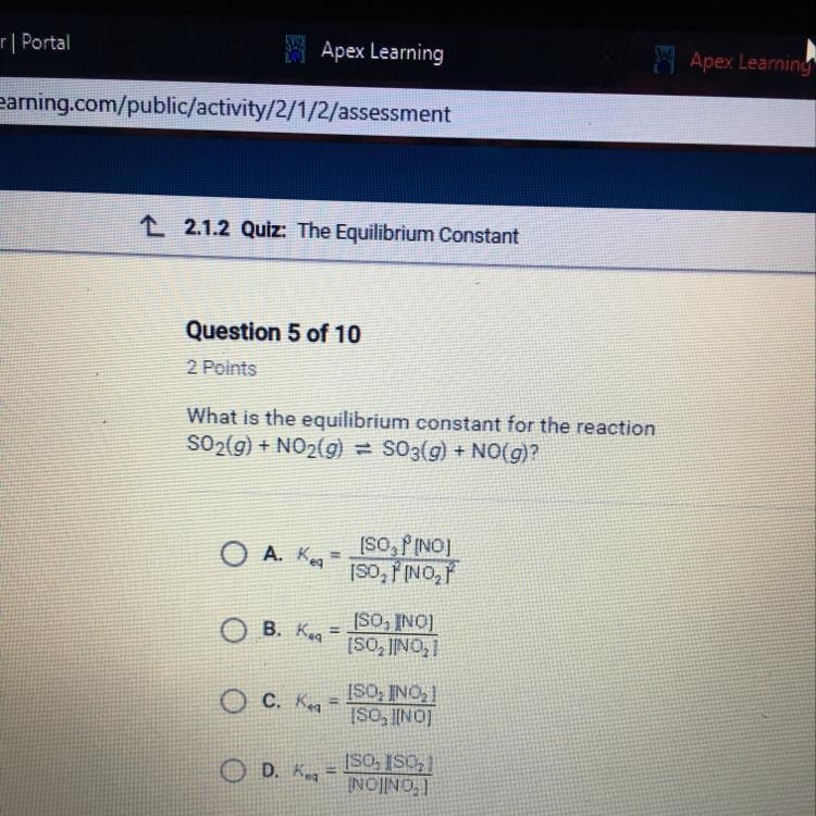 What is the equilibrium constant for the reaction-example-1