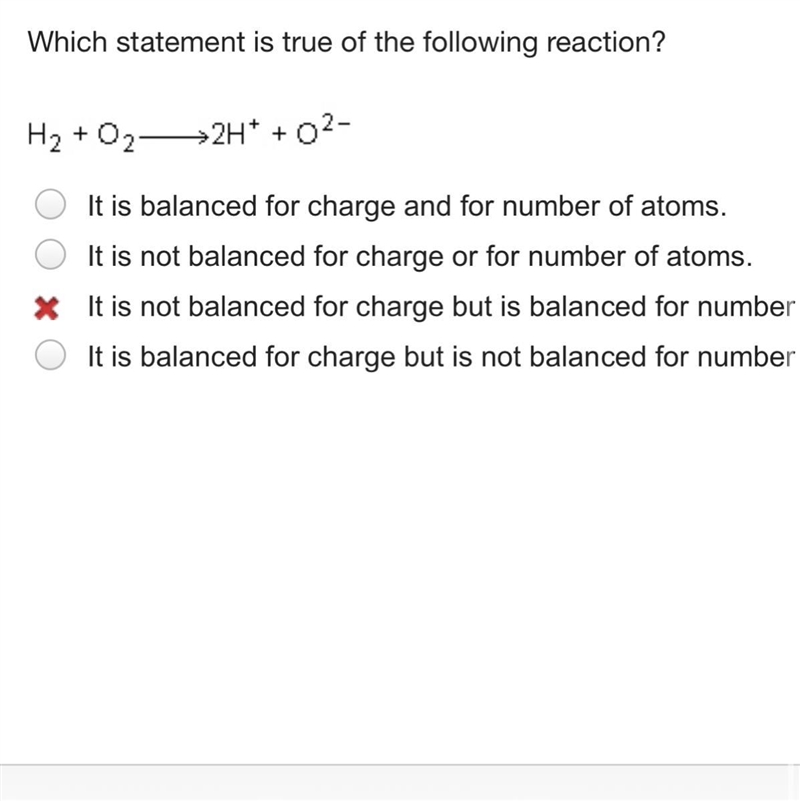 Which statement is true of the following reaction? It is balanced for charge and for-example-1