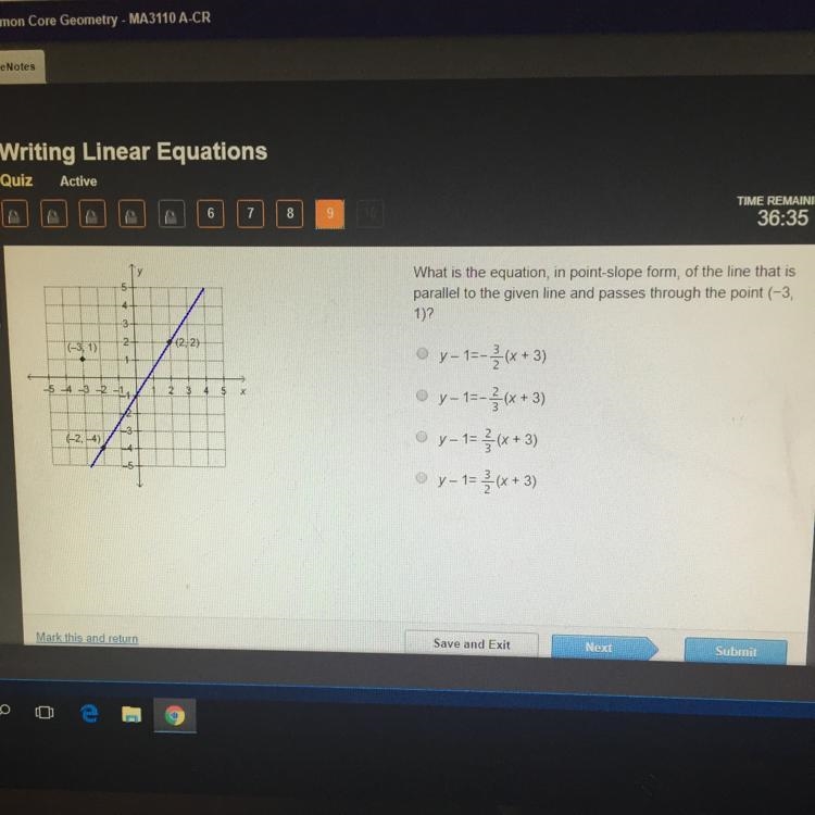 What is the equation, in point-slope form, of the line that is parallel to the given-example-1