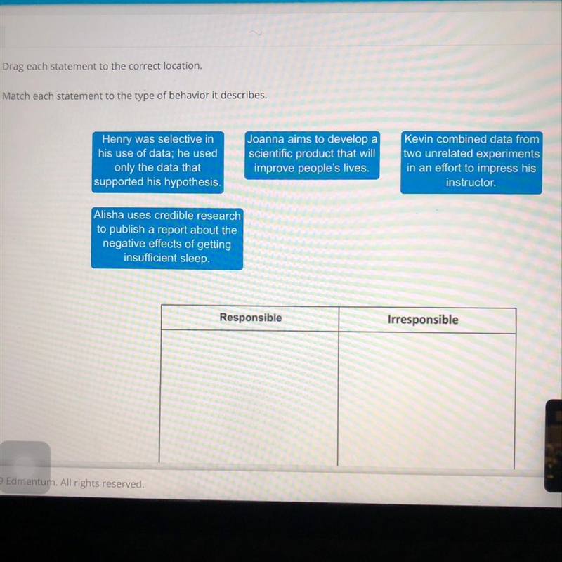 Match each statement to the type of behavior it describes. Henry was selective in-example-1