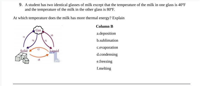 A student has two identical glasses of milk except that the temperature of the milk-example-1