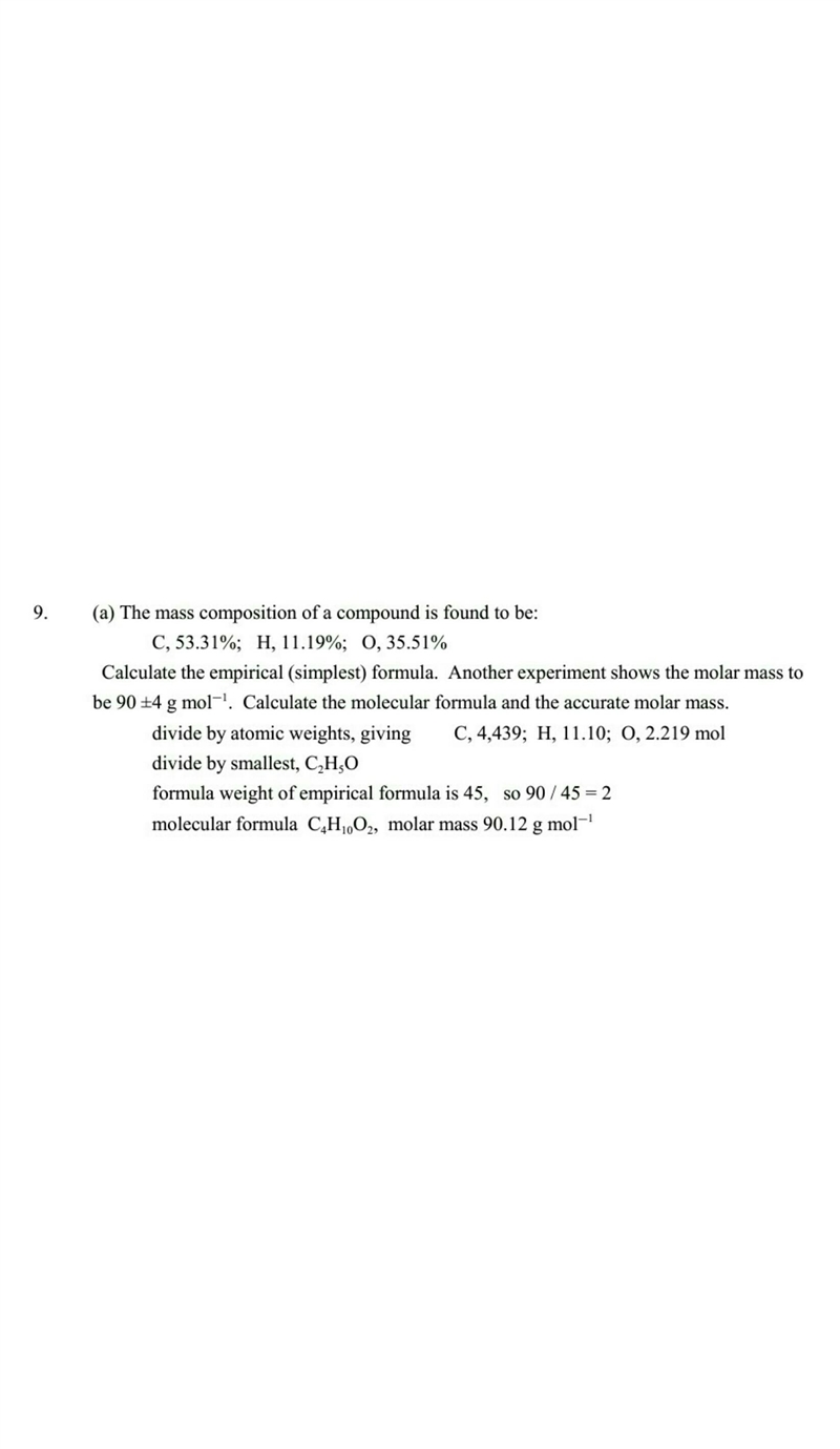 Can someone explain me why the molar mass become 90.12 g/mol and when I calculated-example-1