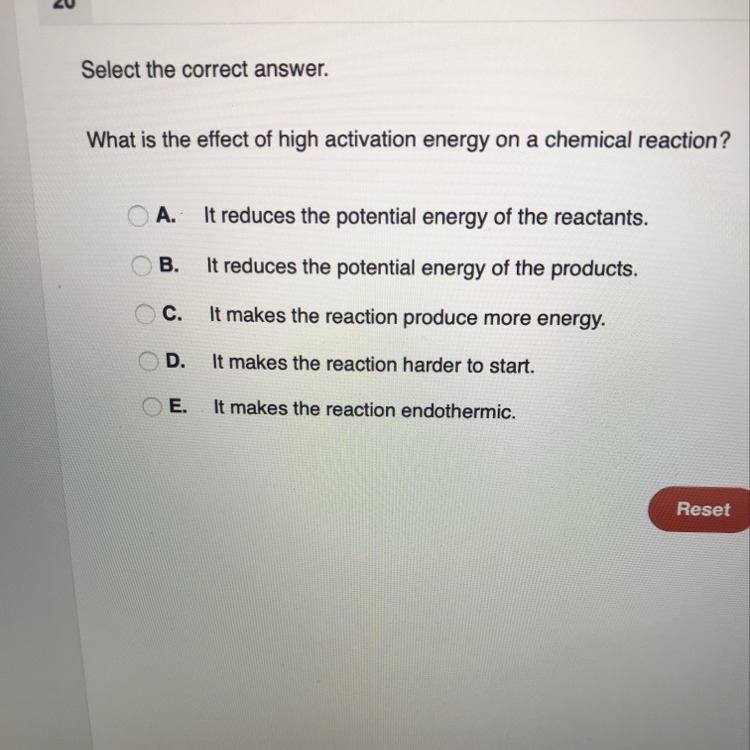 What is the effect of high activation energy on a chemical reaction?-example-1