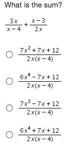 What is the sum? 3x/x-4 + x-3/2x-example-1