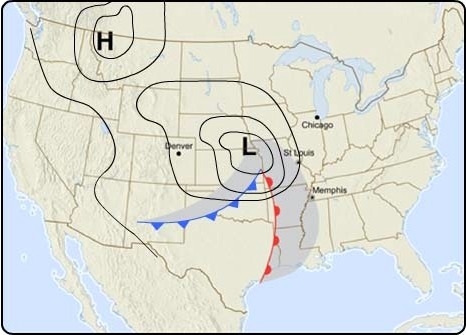 What does the line of blue triangles mean on a weather map? a warm front a cold front-example-1