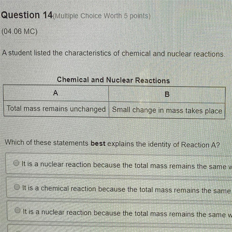 Which of these statements best explains the identity of reaction A-example-1