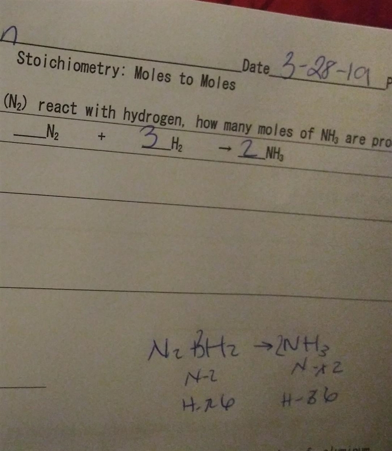 If 2.5 moles of nitrogen (N2) react with hydrogen, how many moles of NH3 are produced-example-1