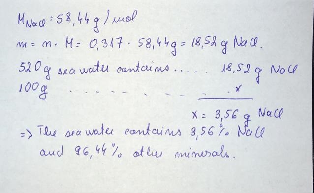 A 520-gram sample of seawater contains 0.317 moles of NaCl. What is the percent composition-example-1