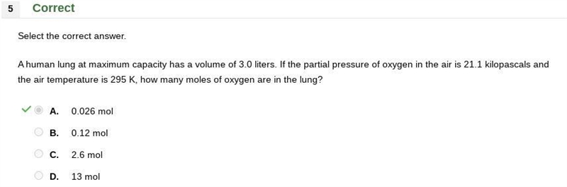 A human lung at maximum capacity has a volume of 3.0 liters. If the partial pressure-example-1