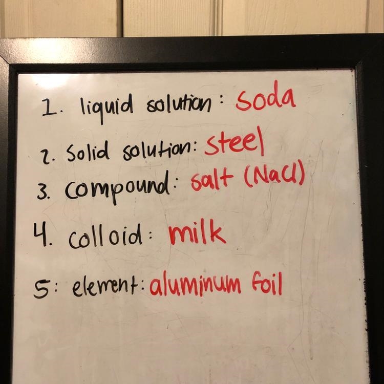 Match these items with their examples. 1. liquid solution milk 2. solid solution Steel-example-1