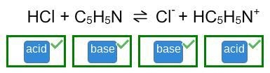 Identify the acids and the bases in the chemical equation ​-example-1