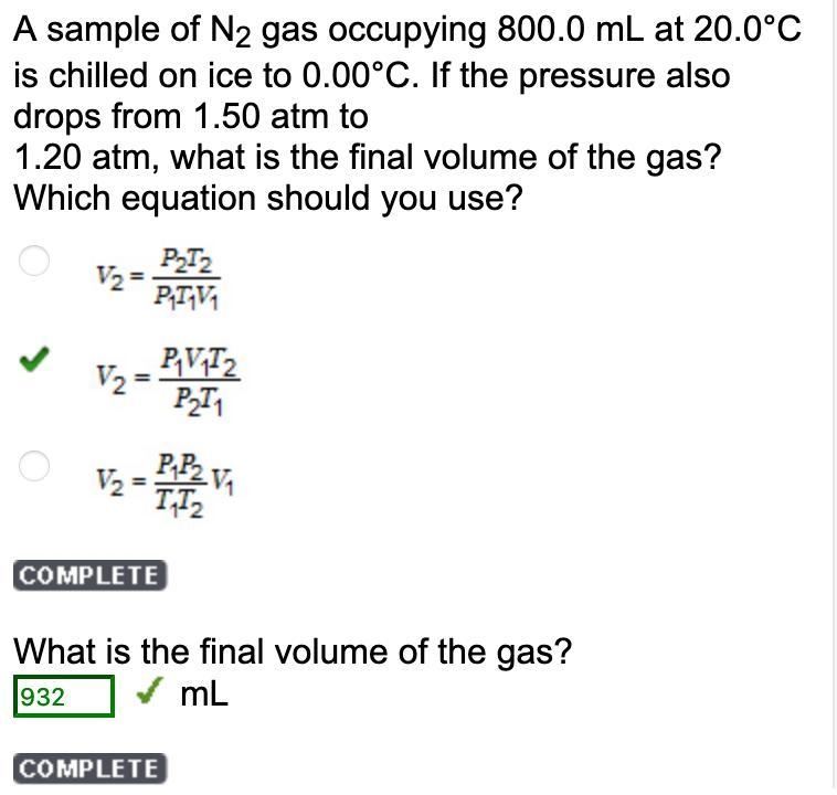 A sample of N2 gas occupying 800.0 mL at 20.0°C is chilled on ice to 0.00°C. If the-example-1