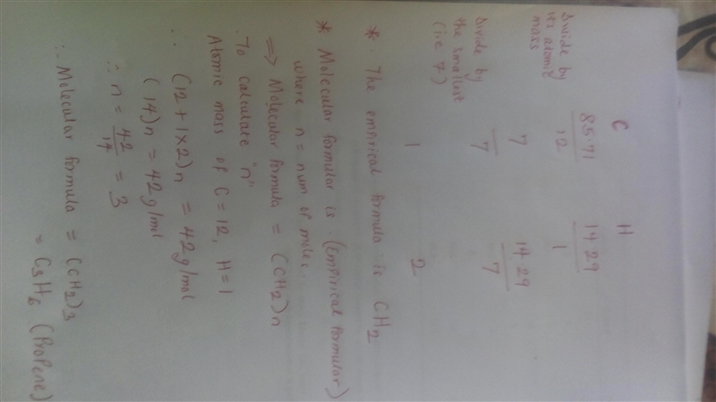 A compound contains 85.71 w/w% carbon and 14.29 w/w% hydrogen. What is the empirical-example-1