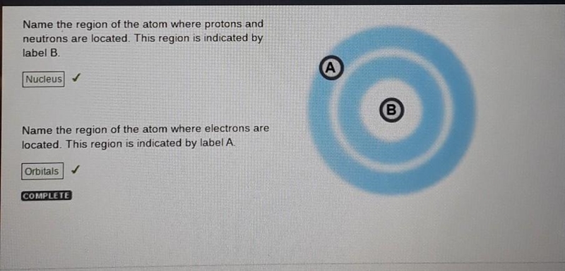 Name the region of the atom where protons and neutrons are located. This region is-example-1