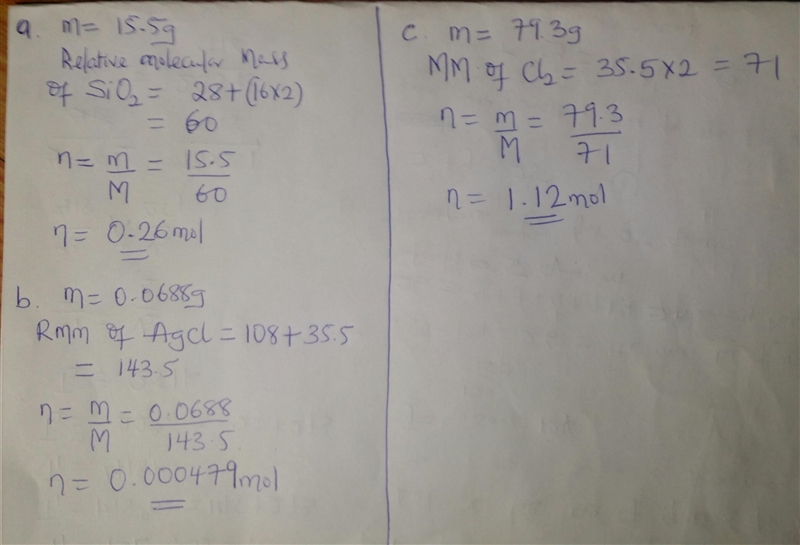 NEED HELP QUICKLY!!! How many moles are in each of the following? A. 15.5 g SiO2 B-example-1