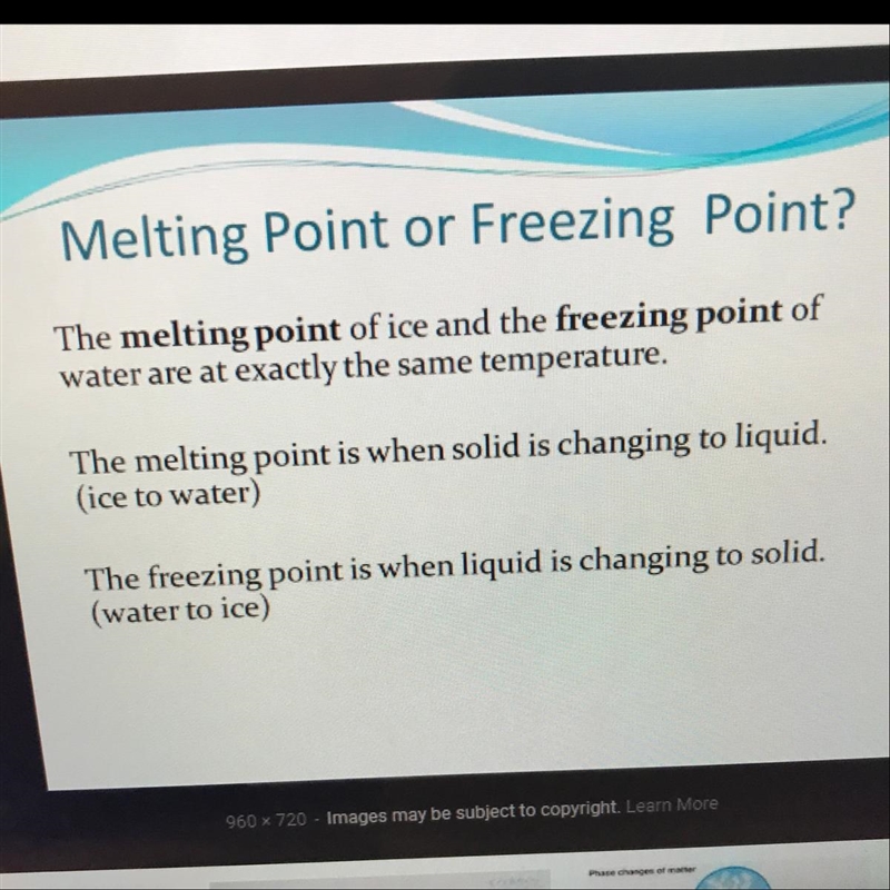 Need help asap!!! How does the freezing point of a given type of matter compare to-example-1