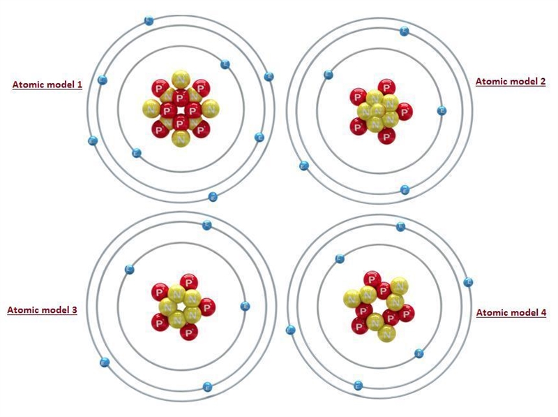 Select all the correct images. Select the two atomic models that belong to the same-example-1