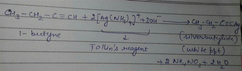 Chemical reaction to distinguish 1 butyne and 2 butyne-example-1