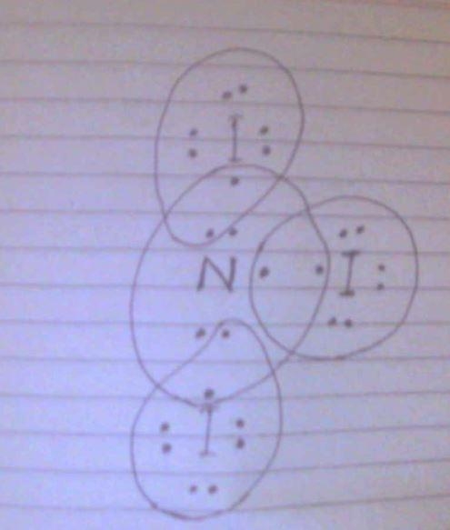 Lewis structure for nitrogen triiodide, NI(3)-example-1