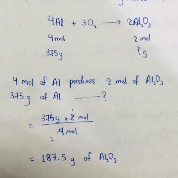 4Al + 3O2 → 2Al2O3 In this chemical reaction, how many grams of Al2O3 will be produced-example-1