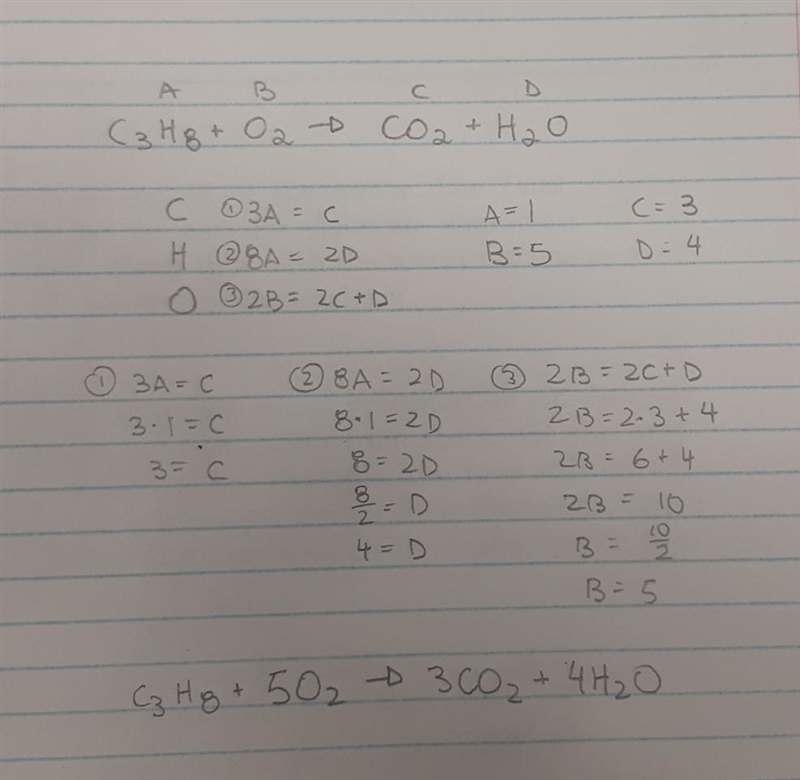 Balance the skeletal equation for the combustion of propane C3H8(g) + O2(g) arrow-example-1