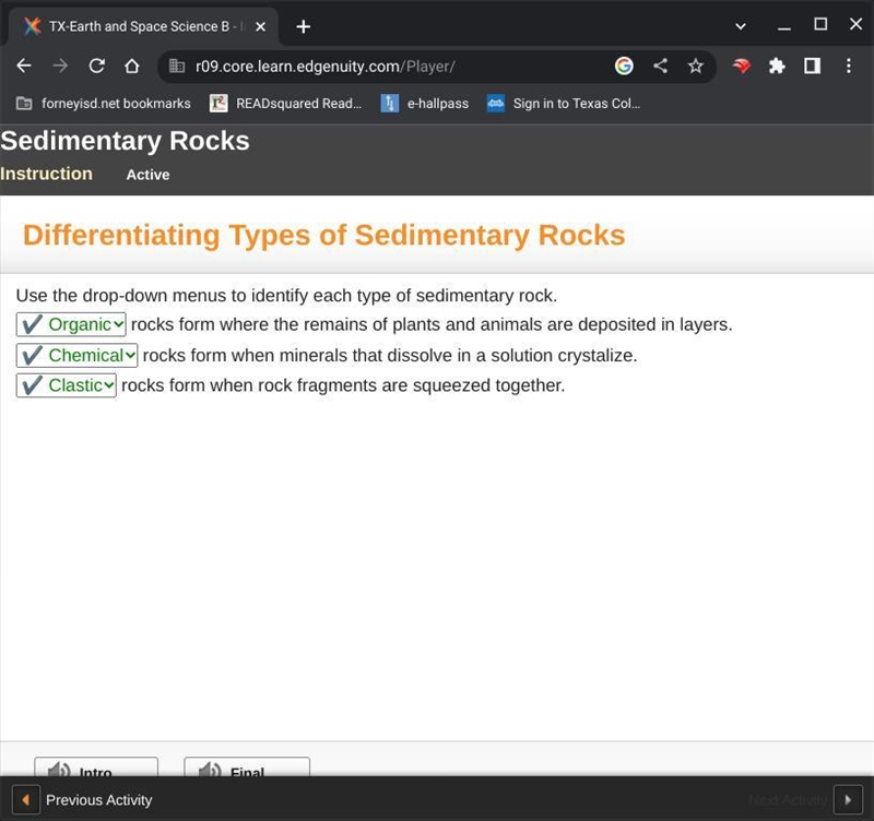 Use the drop-down menus to identify each type of sedimentary rock. rocks form where-example-1