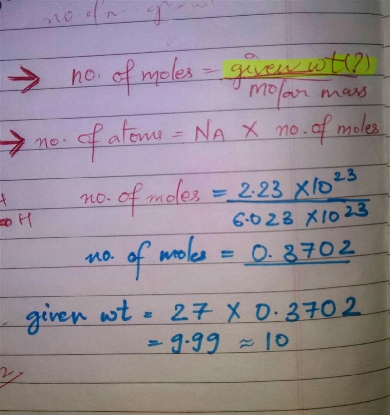 What is the mass of 2.23 × 10^23 atoms of aluminum?​-example-1