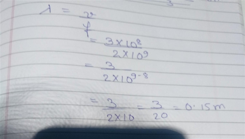 what is a wavelength of radio wave that travels at the speed of light 3.0 x 10^8 m-example-1