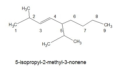 Draw the structure for 5-isopropyl-2-methyl-3-nonene-example-1