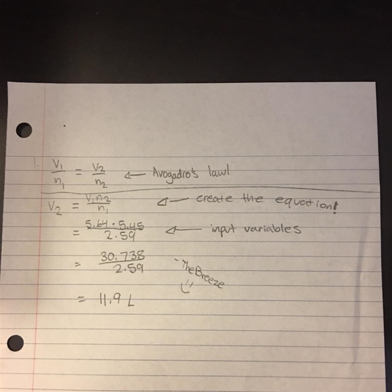 Calculate the volume of a sample of gas at 5.45 atm if it occupies 5.64 L at 2.59 atm-example-1