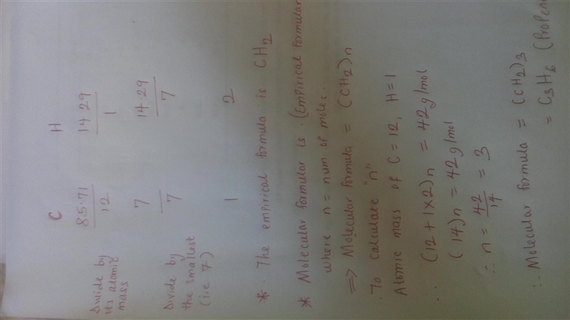 A compound contains 85.71 w/w% carbon and 14.29 w/w% hydrogen. What is the empirical-example-2